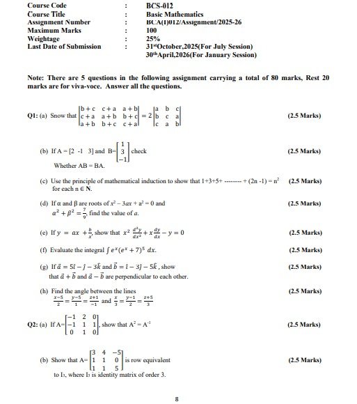 IGNOU BCS-012 Solved Assignment 2025-26 PDF (English)