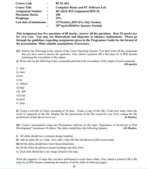 IGNOU BCSL-013 Solved Assignment 2025-26 PDF (English)
