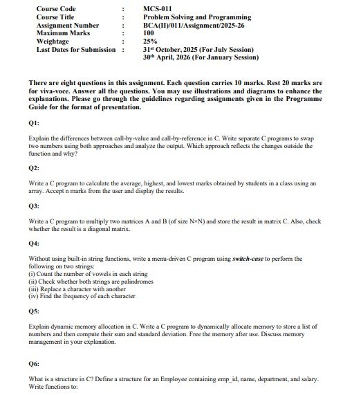 IGNOU MCS-011 Solved Assignment 2025-26 PDF (English)