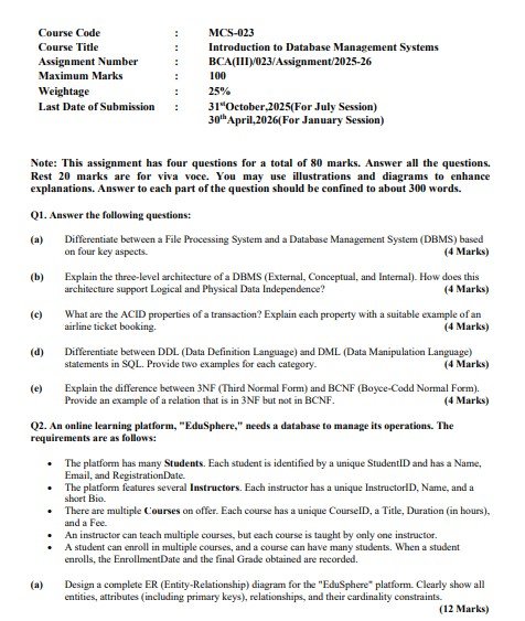IGNOU MCS-023 Solved Assignment 2025-26 PDF (English)