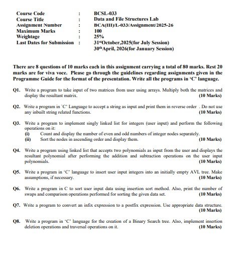 IGNOU BCSL-033 Solved Assignment 2025-26 PDF (English)