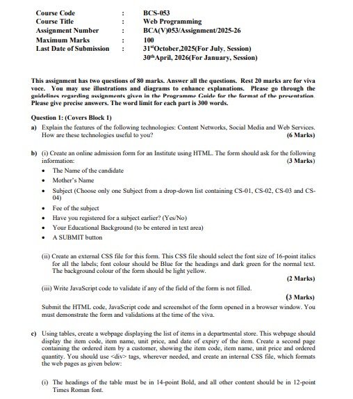 IGNOU BCS-053 Solved Assignment 2025-26 PDF (English)