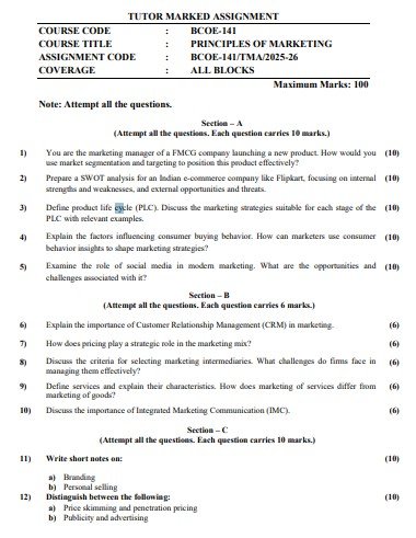 IGNOU BCOE-141 Solved Assignment 2025-26 PDF (English)