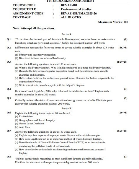 IGNOU BEVAE-181 Solved Assignment 2025-26 PDF (English)