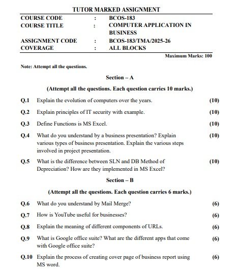 IGNOU BCOS-183 Solved Assignment 2025-26 PDF (English)