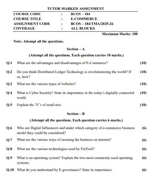 IGNOU BCOS-184 Solved Assignment 2025-26 PDF (English)