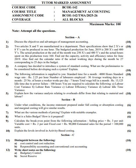 IGNOU BCOE-142 Solved Assignment 2025-26 PDF (English)
