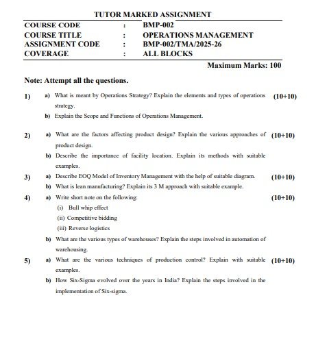 IGNOU BMP-002 Solved Assignment 2025-26 PDF (English)