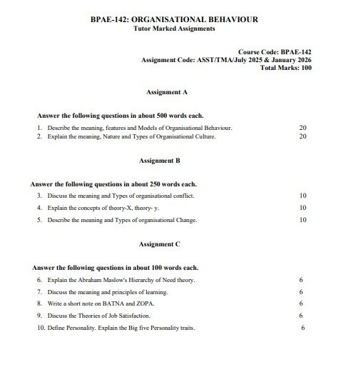 IGNOU BPAE-142 Solved Assignment 2025-26 PDF (English)