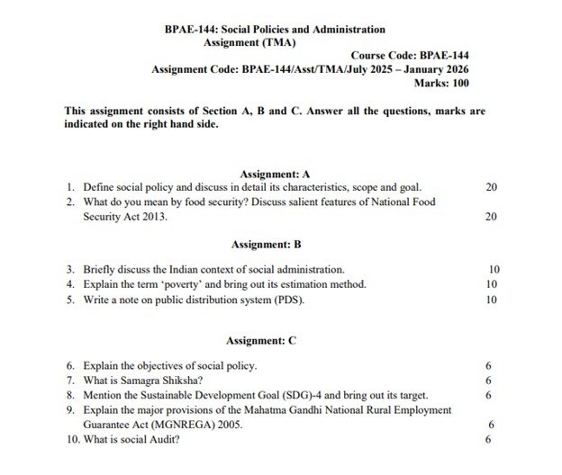 IGNOU BPAE-144 Solved Assignment 2025-26 PDF (English)