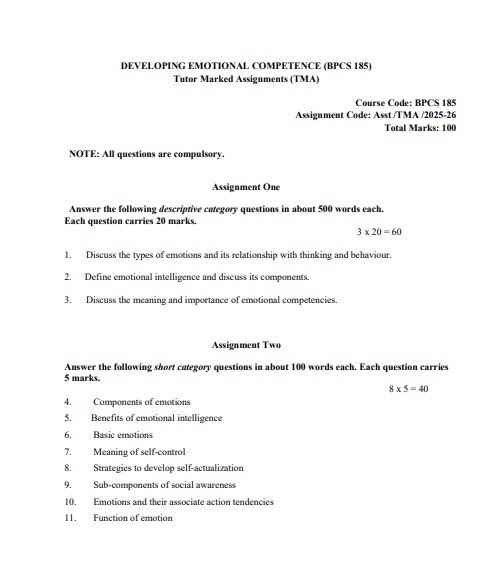 IGNOU BPCS-185 Solved Assignment 2025-26 PDF (English)