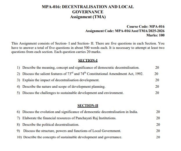 IGNOU MPA-016 Solved Assignment 2025-26 PDF (English)