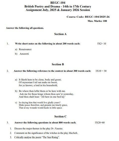 IGNOU BEGC-104 Solved Assignment 2025-26 PDF (English)
