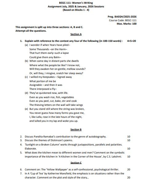 IGNOU BEGC-111 Solved Assignment 2025-26 PDF (English)