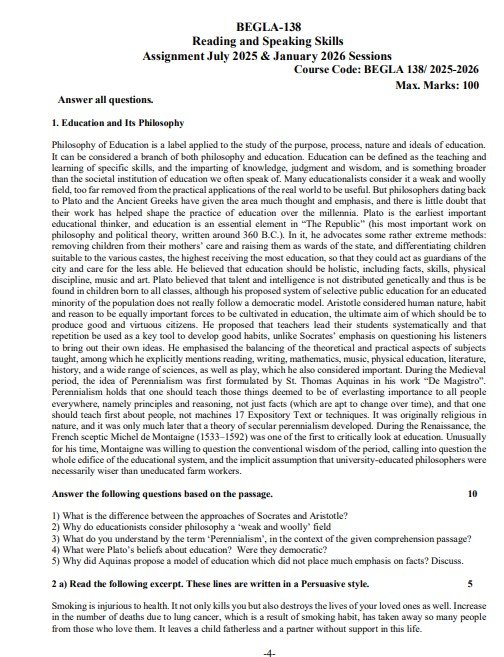 IGNOU BEGLA-138 Solved Assignment 2025-26 PDF (English)