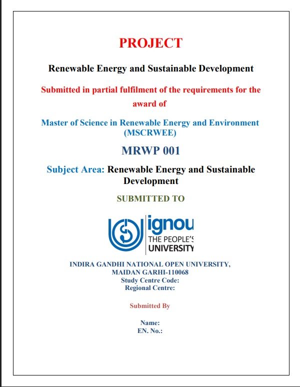 ✅ Buy IGNOU MRWP-001 Renewable Energy Project Hardcopy