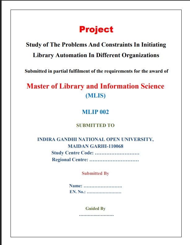 ✅Buy IGNOU MLIP-002 Study of The Problems Project Hardcopy