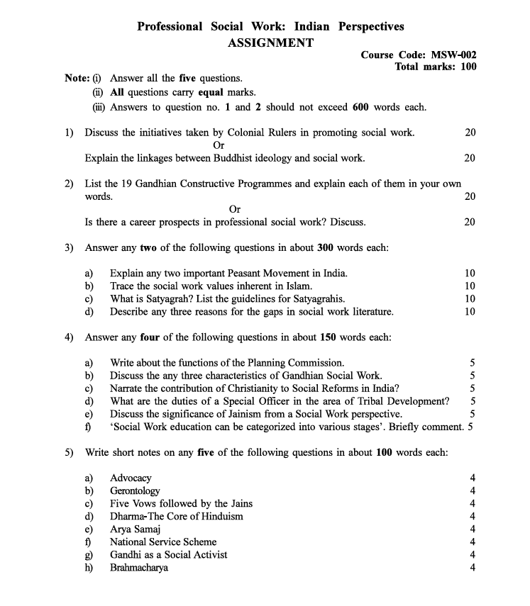 MSW-002 Professional Social Work: Indian Perspectives Assignment 2026-27 for IGNOU MSW First Year. Check assignment details and important questions.