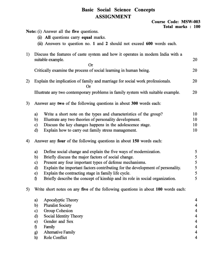 MSW-003 Basic Social Science Concepts Assignment 2026-27 for IGNOU MSW First Year. Check assignment details and important questions.