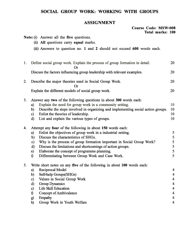 MSW-008 Social Group Work: Working with Groups Assignment 2026-27 for IGNOU MSW Second Year. Check assignment details and important questions.