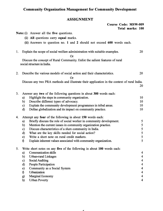 MSW-009 Community Organization Management for Community Development Assignment 2026-27 for IGNOU MSW Second Year. Check assignment details and important questions.