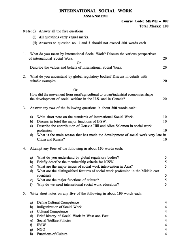 MSWE-007 International Social Work Assignment 2026-27 for IGNOU MSW 2nd Year students. Check assignment details and important questions.