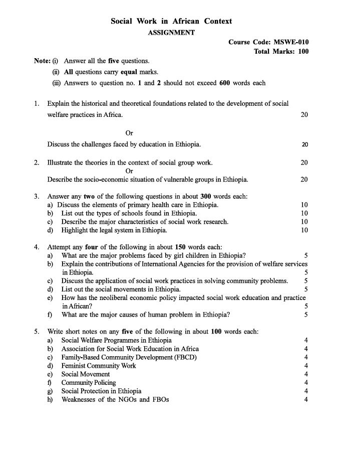 MSWE-010 Social Work in African Context Assignment 2026-27 for IGNOU MSW 2nd Year students. Check assignment details and important questions.