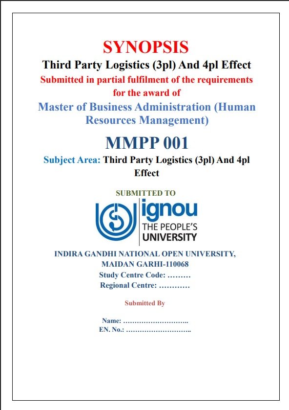 ✅IGNOU MMPP-001 Third Party Logistics (3pl) Synopsis PDF
