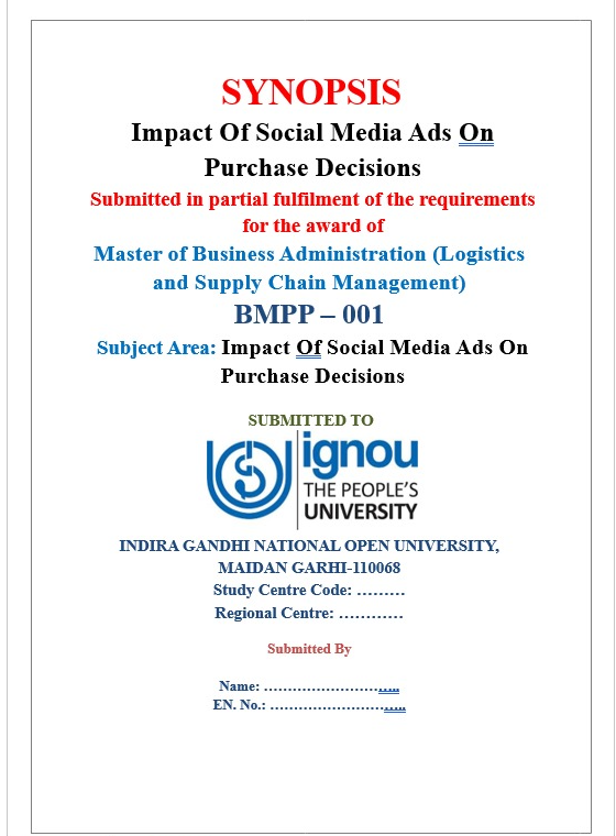 Buy IGNOU BMPP-001 Impact Of Social Media Ads On Purchase Decisions Synopsis PDF – 100% Approved & Plagiarism-Free