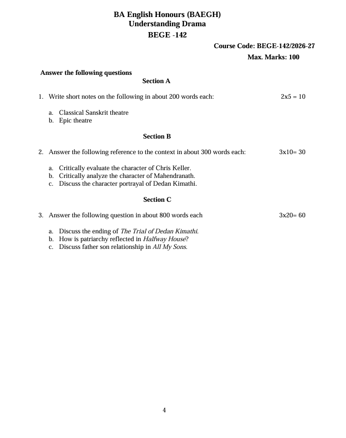 BEGE-142 Understanding Drama Assignment 2026-27 is for IGNOU BAEGH students. Check the assignment details and important questions.