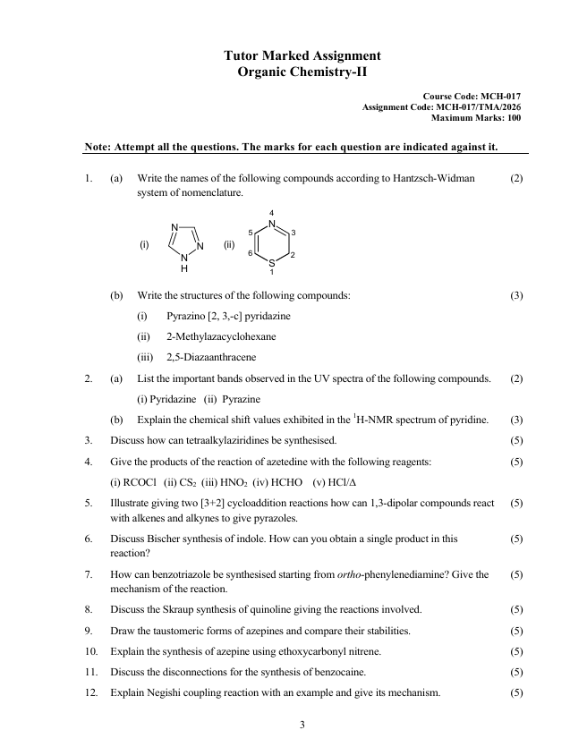 MCH-017 Organic Chemistry-II Assignment 2026-27 is for IGNOU MSCCHEM students. Check the assignment details and important questions.
